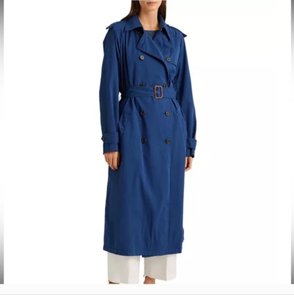 NWT Lauren Ralph Lauren Featherweight Twill Trench Coat Indigo Sail Blue - 4 - Picture 4 of 8